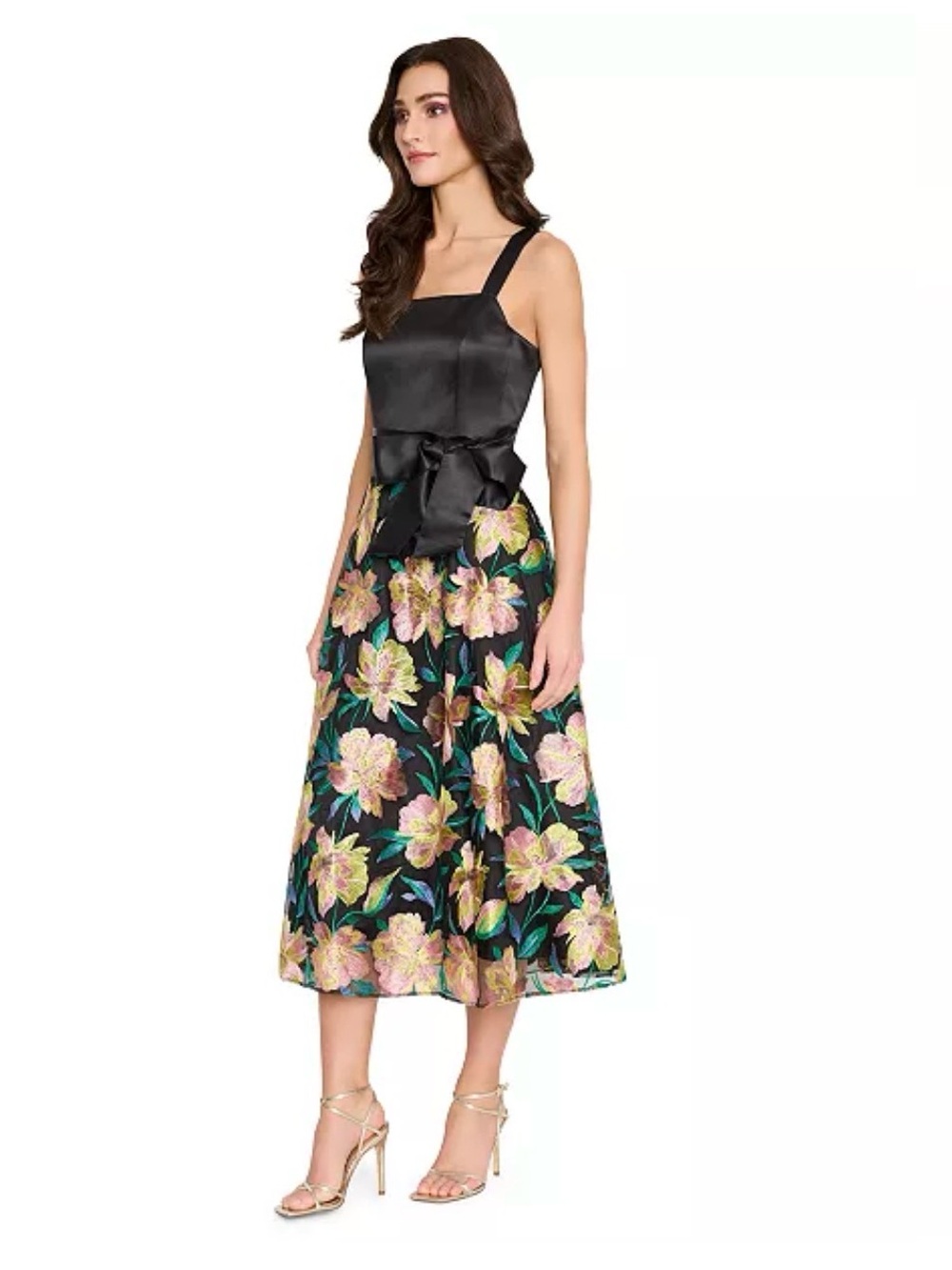 Tahari ASL Midnight Garden Party Floral Satin Midi Dress NWT Size 6